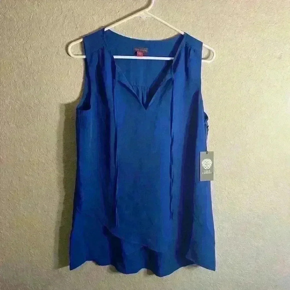 NWT Blue Vince Camuto Sleeveless Top Small Tulip Hem - Picture 1 of 9